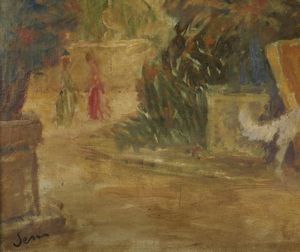 SEMEGHINI PIO (1878 - 1964) : Gentildonne in un giardino  - Asta Asta 493 | ARTE ANTICA E DEL XIX SECOLO - Dipinti e sculture del XIX secolo Tradizionale - Associazione Nazionale - Case d'Asta italiane