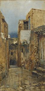 SANTORO RUBENS (1859 - 1942) - Una viuzza a Capri