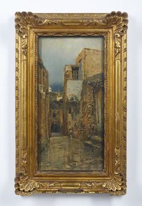 SANTORO RUBENS (1859 - 1942) : Una viuzza a Capri  - Asta Asta 493 | ARTE ANTICA E DEL XIX SECOLO - Dipinti e sculture del XIX secolo Tradizionale - Associazione Nazionale - Case d'Asta italiane