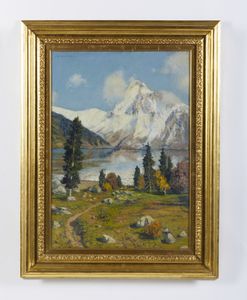 MAGGI CESARE (1881 - 1961) : Paesaggio alpino con lago  - Asta Asta 493 | ARTE ANTICA E DEL XIX SECOLO - Dipinti e sculture del XIX secolo Tradizionale - Associazione Nazionale - Case d'Asta italiane