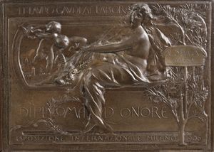 BONINSEGNA EGIDIO (1869 - 1929) : Et Lauro Gaudeat Labor. Diploma d'Onore, Esposizione Internazionale Milano 1906  - Asta Asta 493 | ARTE ANTICA E DEL XIX SECOLO - Dipinti e sculture del XIX secolo Tradizionale - Associazione Nazionale - Case d'Asta italiane