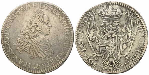 FIRENZE. Granducato di Toscana. Francesco II (III) di Lorena (1737-1765). Francescone da  10 paoli 1747. Ag (g 26,96; mm 40,2).  - Asta Monete e medaglie medievali e moderne italiane ed estere - Associazione Nazionale - Case d'Asta italiane