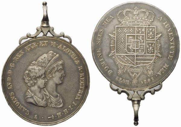 FIRENZE. Regno d'Etruria. Carlo Ludovico di Borbone e Maria Luigia (1803-1807). Dena 1807. Ag (42,38 g; 44 mm)  - Asta Monete e medaglie medievali e moderne italiane ed estere - Associazione Nazionale - Case d'Asta italiane