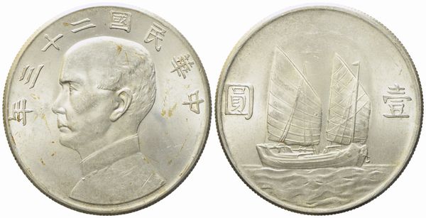 CINA. Repubblica. Dollaro Junk. Anno 23 (1934). Ag (26,76 g; 39 mm)  - Asta Monete e medaglie medievali e moderne italiane ed estere - Associazione Nazionale - Case d'Asta italiane