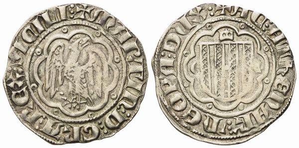 MESSINA. Regno di Sicilia. Martino I d'Aragona (1402-1409). Pierreale -  ( ( ai lati dello stemma. Ag (3,25 g; 25 mm)  - Asta Monete e medaglie medievali e moderne italiane ed estere - Associazione Nazionale - Case d'Asta italiane