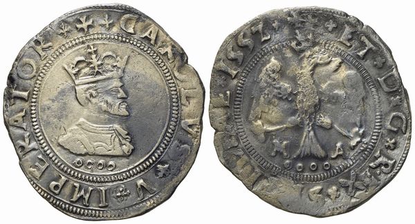 MESSINA. Regno di Sicilia. Carlo V d'Asburgo (1516-1556). 4 tarì 1552. Ag (10,75 g; 34,2 mm)  - Asta Monete e medaglie medievali e moderne italiane ed estere - Associazione Nazionale - Case d'Asta italiane