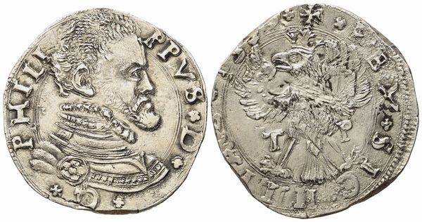 MESSINA. Regno di Sicilia. Filippo II di Spagna (1556-1598). 4 tarì 1559. Ag (11,6 g; 33,1 mm)  - Asta Monete e medaglie medievali e moderne italiane ed estere - Associazione Nazionale - Case d'Asta italiane