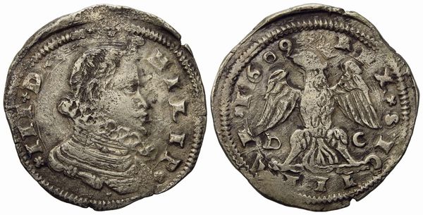 MESSINA. Regno di Sicilia. Filippo III di Spagna (1598-1621). 4 tarì 1609. Ag (10,42 g; 29,9 mm)  - Asta Monete e medaglie medievali e moderne italiane ed estere - Associazione Nazionale - Case d'Asta italiane