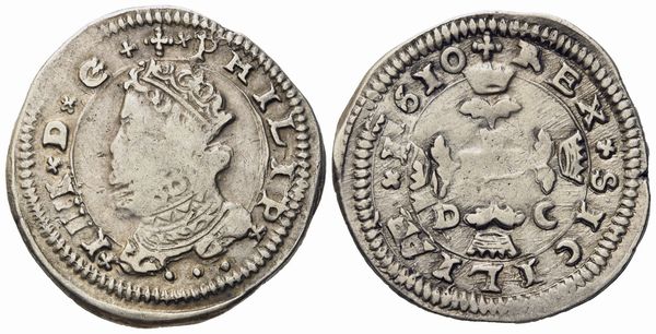 MESSINA. regno di Sicilia. Filippo III di Spagna (1598-1621). 3 tarì 1610. Ag (7,79 g; 27,2 mm)  - Asta Monete e medaglie medievali e moderne italiane ed estere - Associazione Nazionale - Case d'Asta italiane