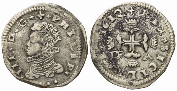 MESSINA. Regno di Sicilia. Filippo III di Spagna (1598-1621). 3 tarì 1612. Ag (7,68 g; 26,5 mm)  - Asta Monete e medaglie medievali e moderne italiane ed estere - Associazione Nazionale - Case d'Asta italiane