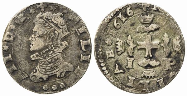 MESSINA. Regno di Sicilia. Filippo III di Spagna (1598-1621). 3 tarì 1616. Ag (6,45 g; 22,4 mm)  - Asta Monete e medaglie medievali e moderne italiane ed estere - Associazione Nazionale - Case d'Asta italiane