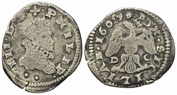 MESSINA. Regno di Sicilia. Filippo III di Spagna (1598-1621). 2 tarì 1609. Ag (4,3 g; 23,5 mm)  - Asta Monete e medaglie medievali e moderne italiane ed estere - Associazione Nazionale - Case d'Asta italiane