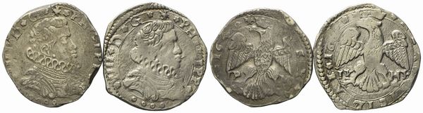 MESSINA. Regno di Sicilia. Filippo IV (1621-1665). 4 tarì (lotto di due). Ag (10,40 g; 28,10 mm) (10,27 g; 29,70 mm)  - Asta Monete e medaglie medievali e moderne italiane ed estere - Associazione Nazionale - Case d'Asta italiane