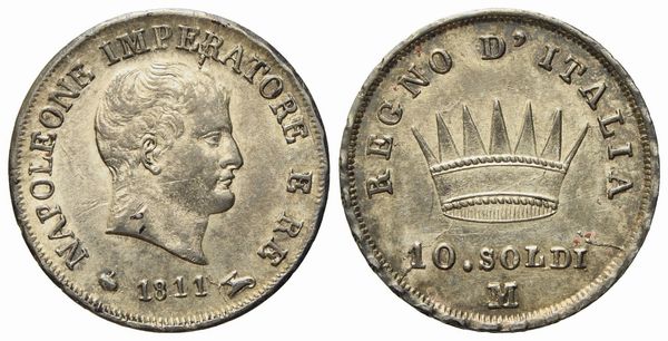 MILANO. Regno d'Italia. Napoleone I (1805 - 1814). 10 soldi 1811. Ag (2,5 g; 18 mm)  - Asta Monete e medaglie medievali e moderne italiane ed estere - Associazione Nazionale - Case d'Asta italiane