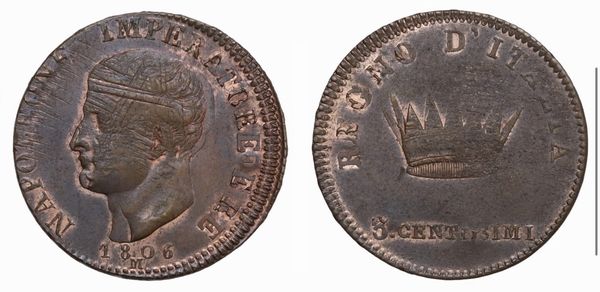 MILANO. Regno d'Italia. Napoleone I (1805-1814). Progetto del 3 Centesimi 1806. Cu (25 mm; 6 g)  - Asta Monete e medaglie medievali e moderne italiane ed estere - Associazione Nazionale - Case d'Asta italiane