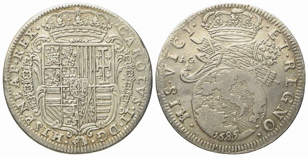 NAPOLI. Regno di Napoli. Carlo II di Spagna (1665-1700). Tarì da 20 grana 1685. Ag (5,55 g; 26,3 mm)  - Asta Monete e medaglie medievali e moderne italiane ed estere - Associazione Nazionale - Case d'Asta italiane