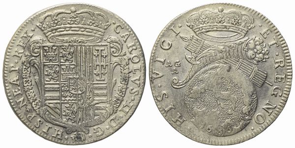 NAPOLI. Regno di Napoli. Carlo II di Spagna (1665-1700). Tarì da 20 grana 1686. Ag (5,53 g; 26,3 mm)  - Asta Monete e medaglie medievali e moderne italiane ed estere - Associazione Nazionale - Case d'Asta italiane