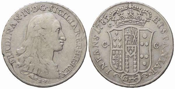 NAPOLI. Regno di Napoli Ferdinando IV di Borbone (1759-1799, I per.). Piastra da 120 Grana 1785. Ag (27,15 g; 39,5 mm)  - Asta Monete e medaglie medievali e moderne italiane ed estere - Associazione Nazionale - Case d'Asta italiane