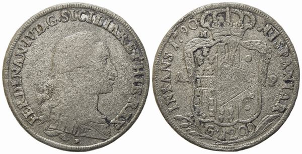 NAPOLI. Regno di Napoli. Ferdinando IV di Borbone (1759-1799, I per.). Piastra da 120 Grana 1790. Pb (20,67 g; 41,5 mm)  - Asta Monete e medaglie medievali e moderne italiane ed estere - Associazione Nazionale - Case d'Asta italiane