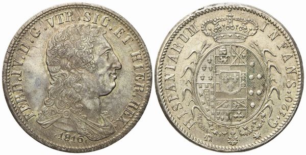 NAPOLI. Regno di Napoli. Ferdinando IV di Borbone (1815-1816 - III periodo). Piastra da 120 grana 1816. Ag (27,54 g; 37,2 mm)  - Asta Monete e medaglie medievali e moderne italiane ed estere - Associazione Nazionale - Case d'Asta italiane