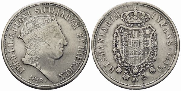 NAPOLI. Regno delle Due Sicilie. Ferdinando I di Borbone (1816-1825 IV periodo). Piastra 120 grana 1818 - testa grande. Ag (27,4 g; 37,5 mm)  - Asta Monete e medaglie medievali e moderne italiane ed estere - Associazione Nazionale - Case d'Asta italiane