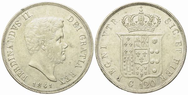 NAPOLI. Regno delle Due Sicilie. Ferdinando II di Borbone (1830-1859). Piastra 120 grana 1841. Ag (27,45 g; 37 mm)  - Asta Monete e medaglie medievali e moderne italiane ed estere - Associazione Nazionale - Case d'Asta italiane