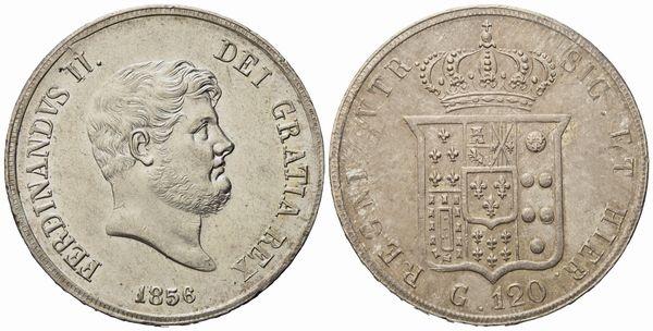 NAPOLI. Regno delle Due Sicilie. Ferdinando II di Borbone (1830-1859). Piastra da 120 grana 1856. Ag (27,54 g; 36,8 mm)  - Asta Monete e medaglie medievali e moderne italiane ed estere - Associazione Nazionale - Case d'Asta italiane