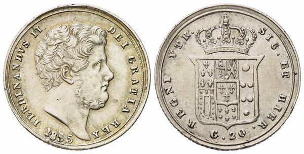 NAPOLI. Regno delle Due Sicilie. Ferdinando II di Borbone (1830-1859). Tarì da 20 grana 1855. Ag (4,58 g; 21,5 mm)  - Asta Monete e medaglie medievali e moderne italiane ed estere - Associazione Nazionale - Case d'Asta italiane