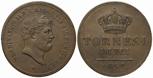 NAPOLI. Regno delle Due Sicilie. Ferdinando II di Borbone (1830-1859). 10 tornesi 1857. Cu (28,08 g; 37,2 mm)  - Asta Monete e medaglie medievali e moderne italiane ed estere - Associazione Nazionale - Case d'Asta italiane