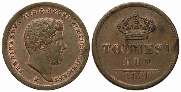 NAPOLI. Regno delle Due Sicilie. Ferdinando II di Borbone (1830-1859). 2 tornesi 1851. Cu (6,13 g; 24,4 mm)  - Asta Monete e medaglie medievali e moderne italiane ed estere - Associazione Nazionale - Case d'Asta italiane