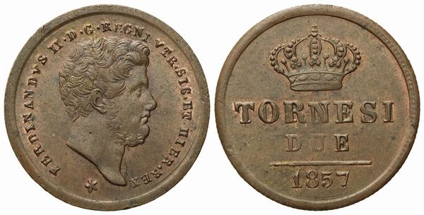 NAPOLI. Regno delle Due Sicilie. Ferdinando II di Borbone (1830-1859). 2 tornesi 1857. Cu (5,65 g; 24,2 mm)  - Asta Monete e medaglie medievali e moderne italiane ed estere - Associazione Nazionale - Case d'Asta italiane