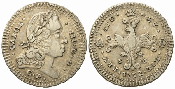 Palermo. Regno di Sicilia. Carlo III (VI) d'Asburgo (1720-1734). 3 tarì 1732. Ag (7,28 g; 27,8 mm)  - Asta Monete e medaglie medievali e moderne italiane ed estere - Associazione Nazionale - Case d'Asta italiane