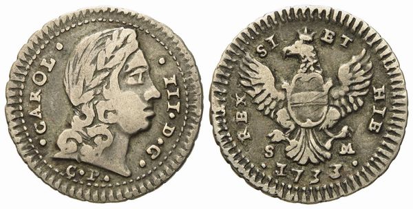 Palermo. Regno di Sicilia. Carlo III (VI) d'Asburgo (1720-1734). Tarì 1733. Ag (2,43 g; 19,6 mm)  - Asta Monete e medaglie medievali e moderne italiane ed estere - Associazione Nazionale - Case d'Asta italiane