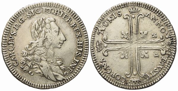 Palermo. Regno di Sicilia. Carlo di Borbone (1734 - 1759). 6 tarì 1735. Ag (13,40 g; 33 mm)  - Asta Monete e medaglie medievali e moderne italiane ed estere - Associazione Nazionale - Case d'Asta italiane