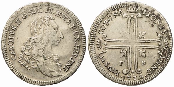 Palermo. Regno di Sicilia. Carlo di Borbone (1734 - 1759). 6 tarì 1735. Ag (13,45 g; 33,4 mm)  - Asta Monete e medaglie medievali e moderne italiane ed estere - Associazione Nazionale - Case d'Asta italiane