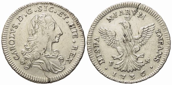 Palermo. Regno di Sicilia. Carlo di Borbone (1734 - 1759). 4 tarì 1736. Ag (9,08 g; 31,4 mm)  - Asta Monete e medaglie medievali e moderne italiane ed estere - Associazione Nazionale - Case d'Asta italiane