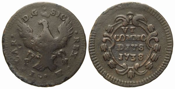 PALERMO. Regno di Sicilia. Carlo di Borbone (1734 - 1759). Grano 1738. Cu (3,78 g; 23 mm)  - Asta Monete e medaglie medievali e moderne italiane ed estere - Associazione Nazionale - Case d'Asta italiane