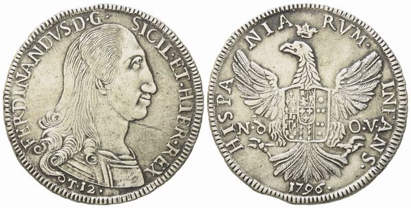 PALERMO. Regno di Sicilia. Ferdinando III di Borbone (1759 - 1816). 12 tarì 1796. Ag (27,07 g; 38,5 mm)  - Asta Monete e medaglie medievali e moderne italiane ed estere - Associazione Nazionale - Case d'Asta italiane