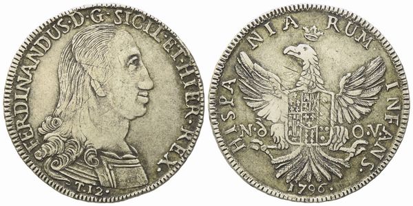 PALERMO. Regno di Sicilia. Ferdinando III di Borbone (1759 - 1816). 12 tarì 1796. Ag (27,21 g; 38,5 mm)  - Asta Monete e medaglie medievali e moderne italiane ed estere - Associazione Nazionale - Case d'Asta italiane