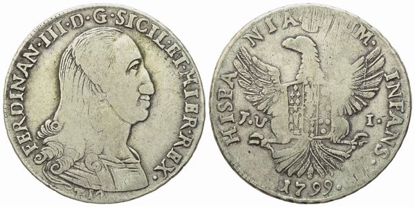 PALERMO. Regno di Sicilia. Ferdinando III di Borbone (1759-1816). 12 tarì 1799. Ag (27,02 g; 38,3 mm)  - Asta Monete e medaglie medievali e moderne italiane ed estere - Associazione Nazionale - Case d'Asta italiane