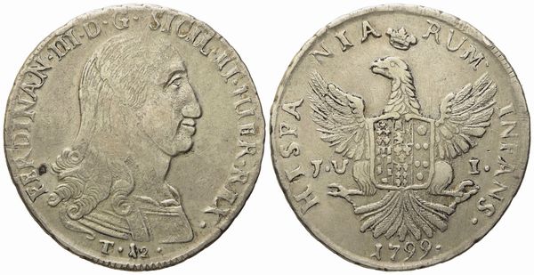 PALERMO. Regno di Sicilia. Ferdinando III di Borbone (1759 - 1816). 12 tarì 1799. Ag (27,15 g; 39 mm)  - Asta Monete e medaglie medievali e moderne italiane ed estere - Associazione Nazionale - Case d'Asta italiane