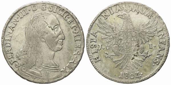 PALERMO. Regno di Sicilia. Ferdinando III di Borbone (1759-1816). 12 tarì 1804, cifra 4 su 3. Ag (27,21 g; 38,5 mm)  - Asta Monete e medaglie medievali e moderne italiane ed estere - Associazione Nazionale - Case d'Asta italiane