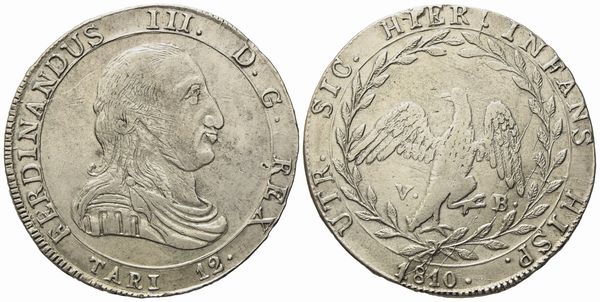 PALERMO. Regno di Sicilia. Ferdinando III di Borbone (1759 - 1816). 12 tarì 1810. Ag (27,15 g; 39 mm)  - Asta Monete e medaglie medievali e moderne italiane ed estere - Associazione Nazionale - Case d'Asta italiane