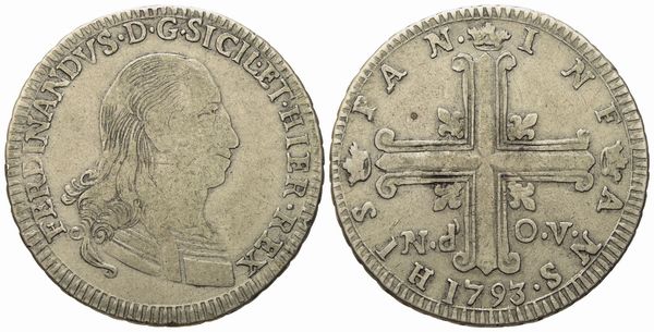 PALERMO. Regno di Sicilia. Ferdinando III di Borbone (1759 - 1816). 6 tarì 1793. Ag (13,40 g; 33,8 mm)  - Asta Monete e medaglie medievali e moderne italiane ed estere - Associazione Nazionale - Case d'Asta italiane