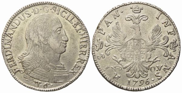 PALERMO. Regno di Sicilia. Ferdinando III di Borbone (1759 - 1816). 6 tarì 1796. Ag (13,59 g; 31 mm)  - Asta Monete e medaglie medievali e moderne italiane ed estere - Associazione Nazionale - Case d'Asta italiane