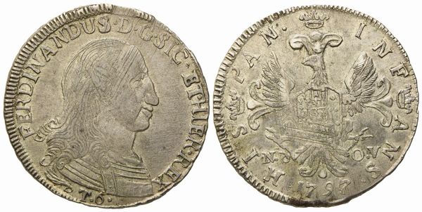 PALERMO. Regno di Sicilia. Ferdinando III di Borbone (1759 - 1816). 6 tarì 1797. Ag (13,65 g; 31,5 mm)  - Asta Monete e medaglie medievali e moderne italiane ed estere - Associazione Nazionale - Case d'Asta italiane