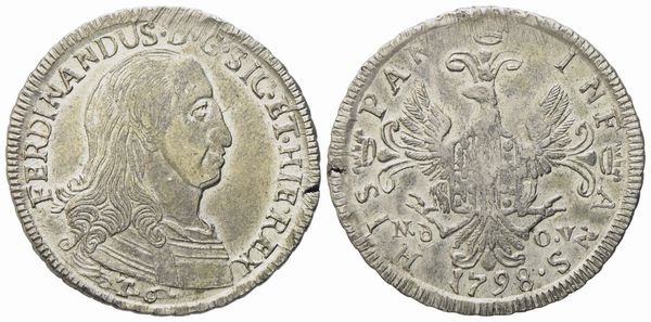 PALERMO. Regno di Sicilia. Ferdinando III di Borbone (1759-1816). 6 tarì 1798. Ag (13,60 g; 32 mm)  - Asta Monete e medaglie medievali e moderne italiane ed estere - Associazione Nazionale - Case d'Asta italiane