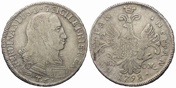 PALERMO. Regno di Sicilia. Ferdinando III di Borbone (1759-1816). 6 tarì 1798. Ag (13,61 g; 31,5 mm)  - Asta Monete e medaglie medievali e moderne italiane ed estere - Associazione Nazionale - Case d'Asta italiane