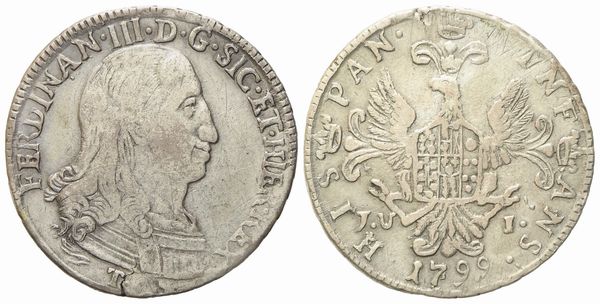 PALERMO. Regno di Sicilia. Ferdinando III di Borbone (1759-1816). 6 tarì 1799. Ag (13,60 g; 30,5 mm)  - Asta Monete e medaglie medievali e moderne italiane ed estere - Associazione Nazionale - Case d'Asta italiane