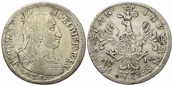 PALERMO. Regno di Sicilia. Ferdinando III di Borbone (1759 - 1816). 6 tarì 1799. Ag (13,28 g; 31,8 mm)  - Asta Monete e medaglie medievali e moderne italiane ed estere - Associazione Nazionale - Case d'Asta italiane